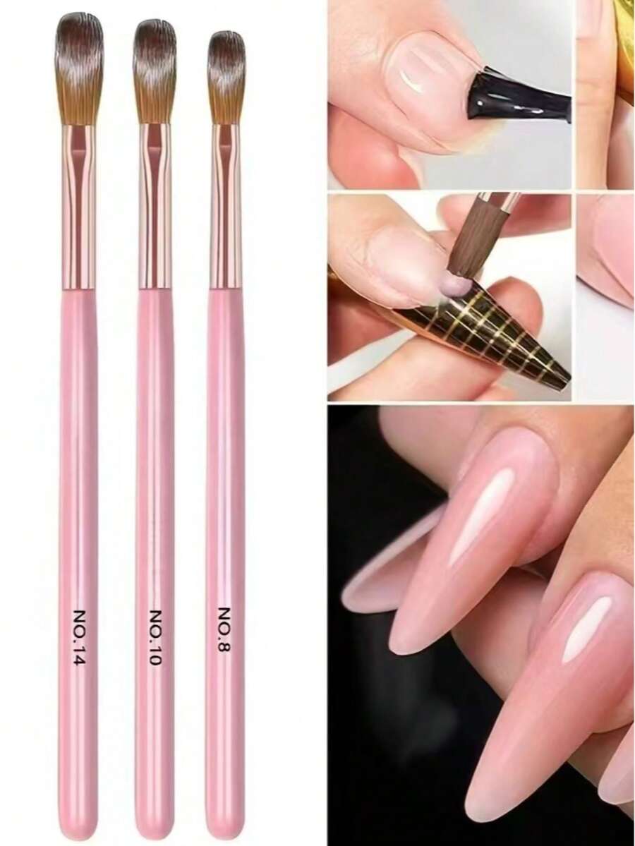 3pcs/Set Acrylic Nail Brush Set #8/10/14 Professional Acrylic Powder Extension Nail Brush 3D Carving Nail Art Salon Tool Accessories - Multicolor - View 1