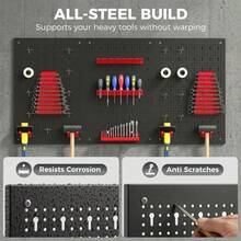 HOMCOM 28 Pcs Wall-Mounted Pegboard With 3 Boards, Garage Storage Unit Black And Red On-Site - 1 - View 4