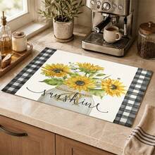 1pc Absorbent Drying Mat, Sunflower Kitchen Decor Coffee Machine Mat, Laundry Room Accessory Handmade Coffee Pot Drip Tray, Kitchen Floor Mat, Dining Table Mat, Kitchen Countertop Dish Drying Mat, Breakfast Mat, Heat-Resistant Drip Tray With Non-Slip Pad, Diatomaceous Earth Drip Tray, Stain Hiding, Super Absorbent Kitchen Drip Tray, Easy To Clean Dish Rack Mat, Perfect For Kitchen, Dining Table, Coffee Shop, Bar, Holiday, Party, Home Decor, Holiday Gift - Multicolor - View 6
