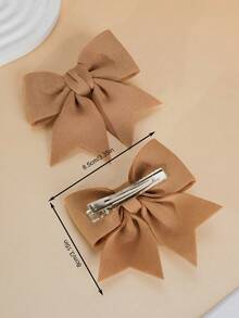 2pcs Girls Brown Bowknot Hair Clips, Fashionable & Cute For Everyday Use - Brown - View 3
