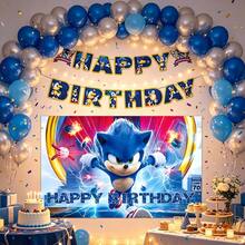 Cartoon Happy Birthday Banner, Anime Peripheral Party Backdrop, Anime Peripheral Party Full Flag, Anime Character Hedgehog Pattern Birthday Party Decoration - Multicolor - View 2