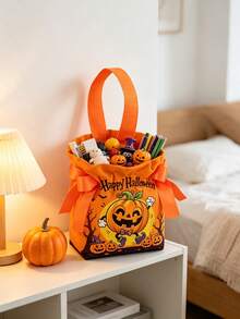 5/8/12 Pcs Halloween Candy Bags Drawstring Tote With Handles And Free Plush Doll, 100% Fabric Small Reusable Gift Bags For Trick Or Treat, Party Favors, Candy Storage, Assorted Pumpkin Ghost Bat Patterns - A - View 12