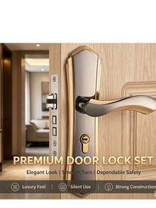 1 Set Full Metal Door Lock With 2 Handles, Combination Of Science And Modernity, Perfect Appearance And Exquisite Craftsmanship, Easy Installation And Convenient Use, High-Quality Texture - B - View 3