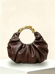 Cloud-Shaped Pleated Underarm Bag, PU Material, Suitable For Daily Use, Shopping, Commuting, Work, And University - Coffee - View 3