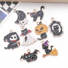 8pcs Alloy Enamel Black Skeleton Cat Halloween Pendant Jewelry Making DIY Earring Pendant Various Design Charms For Jewelry Making Bracelets Necklace - Multicolor - View 8