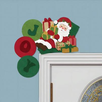 Christmas Corner Door Decorations, Santa Claus Door Frame Top Decorations, Christmas Tree Entrance Wall Decorations, Cartoon Cute Style Christmas Decorations For Indoor Front Door Corner Hanging Signs, Apartment And Classroom Fireplace Decorations