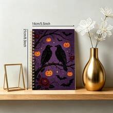 1pc A5 Spiral Bound Notebook, Retro Gothic Halloween Cover Of Ravens, Bats And Peony Flowers , Multipurpose Journal For Daily Writing And Reflection - Gothic - View 3
