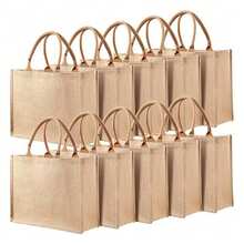 Jute Tote Bag 10pcs Set, Reusable Blank Grocery Bag For Wedding DIY Craft - Brown - View 1