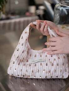 Korean Style Personalized Shiny Sequin Vintage Small Hobo Bag, Niche Design Style Handbag For Commuting, Outing, Daily Shopping, Shoulder Slouchy - Pink - View 3