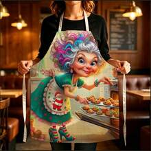 1pc Funny Cartoon Crazy Grandma Kitchen Apron - Sleeveless Design, Durable And Comfortable Fit, With Cartoon Humorous Baking And Cooking Old Lady Pattern, Suitable For Cooking, Baking And Home Cleaning, Household Cleaning, Housework Apron, Hand-Painted Handmade Gardening Apron, Interesting Holiday Gift - Multicolor - View 7