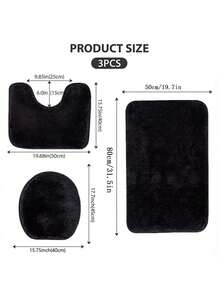3-Piece Bathroom Rug Set Includes Bath Mat, Contour Mat And Toilet Lid Cover, Machine Washable, Ultra Soft Microfiber And Non-Slip Bathroom Rugs With Non-Slip Backing - Multicolor - View 4