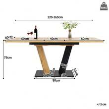Dining Table Telescopic Table (120-160*75cm), Extendable Table, Extendable To 120-160cm With Aid Of Internal Insert Panels, Kitchen And Living Room, Dining Table With Black Marble Pattern - Multicolor + MDF - View 7