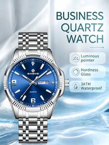 LIGE Men's Fashion Brand Watch Luminous Date Quartz Watch Water-Resistant Stainless Steel Bracelet Skeleton Dial Men's Watch - Silver - View 12