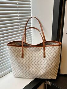 Luxurious Large Capacity Tote Bag With Letter Prints, Perfect For Women's Everyday Commuting, Spring And Summer - White - View 4