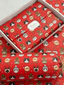 40 Sheets 50x35cm Christmas Cat Pattern Paper Napkins, Multiple Packaging, DIY Handmade Wrapping Paper, Suitable For Winter Christmas, Waterproof And Reusable, Indoor Tabletop Gift Box, Gift Bag Filler Wrapping Paper, Best Gift For Cat Lovers - Red Christmas Cat - View 1