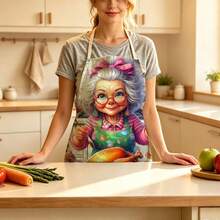 1pc Funny Cartoon Crazy Grandma Kitchen Apron - Sleeveless Design, Durable And Comfortable Fit, With Cartoon Humorous Baking And Cooking Old Lady Pattern, Suitable For Cooking, Baking And Home Cleaning, Household Cleaning, Housework Apron, Hand-Painted Handmade Gardening Apron, Interesting Holiday Gift - Multicolor - View 8