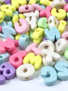 80pcs Colorful 3D Letter Beads, Unique Design Acrylic Large Hole Letter Beads, English Letter Beads, Loose Beads For Necklace, Bracelet And Phone Charm Chain - Jewelry Making Beads - Multicolor - View 3