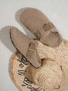Casual Retro Slouchy Mule Shoes With Adjustable Buckle, Closed Toe Slip-On Slippers - Brown - View 5
