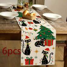 1pc Christmas Theme Table Runner, Christmas Tree & Black Cat Design - Durable Polyester Fabric, Suitable For Christmas Holiday, Home Decor, Theme Party And Gathering Style Decoration, Christmas Holiday Gift! - Multicolor - View 10