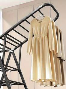 Movable 1.4M Double‑Tier Drying Rack, Foldable Metal Clothes Drying Rack With Hidden Moving Casters, Multi‑Rod Large‑Capacity Load‑Bearing Garment Airer, Anti‑Slip Base Stable Household Laundry Tool For Balcony And Indoor Home Use - Grey - View 8