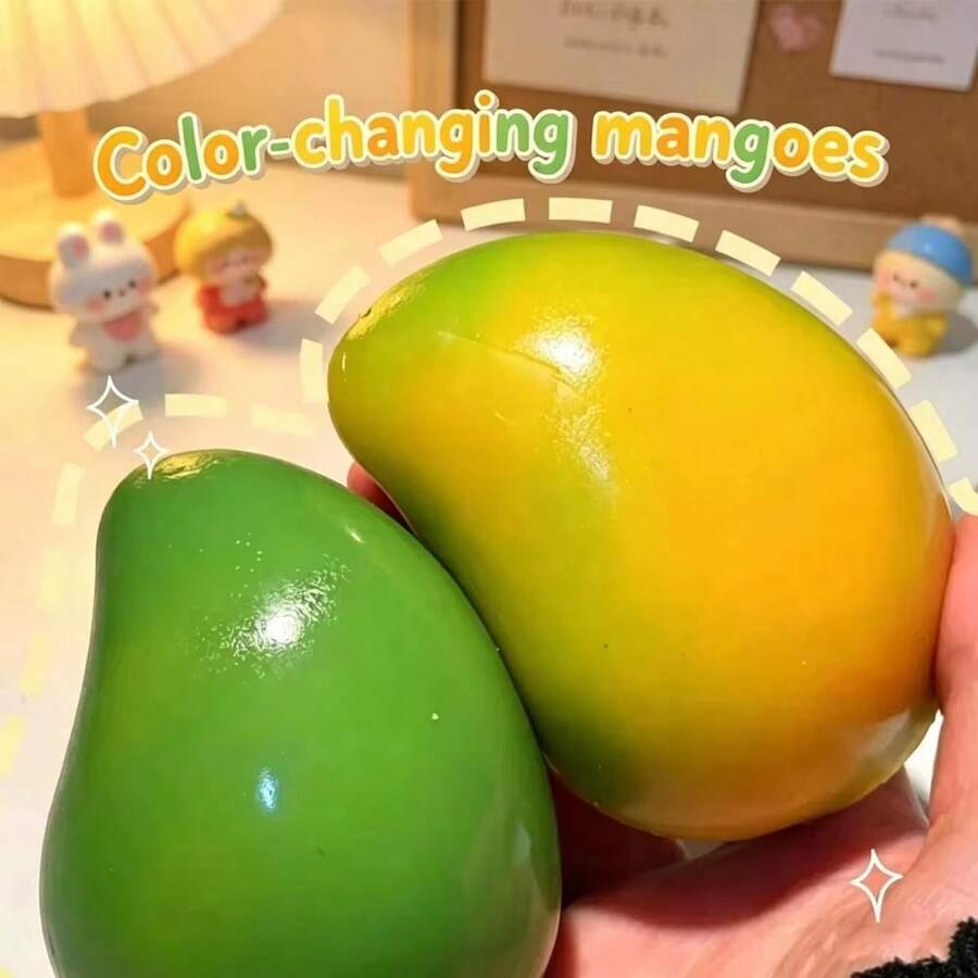Squishy Toys With Color Change Mango Design, Heat Sensitive Green To Yellow Fruit Malleable Fidget Toy, Pocket Portable Squishy Stress Toy For Student Daily Relax