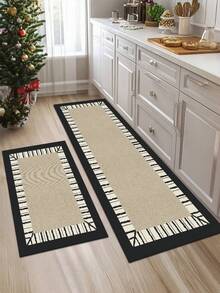 1 Pc Border Stripe Lines Pattern Kitchen Mat, 3.5 Mm Soft Rubber That Absorbs Water And Is Easy To Clean. Suitable For Corridors, Bathrooms, Living Rooms, Outdoor Door Mats, And Toilets. Useable Throughout The Year And For Various Holidays. - Multicolor - View 8