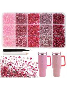 6500pcs Pink Resin Rhinestones 15-Grid For Crafts, Flat Back Resin Rhinestones For Dazzling Gemstone Flat Back Jewelry Suitable For DIY Mugs, Glass Cups, Bottles, Clothing, Shoes, Art - 5 Colors 15 Grids - View 1
