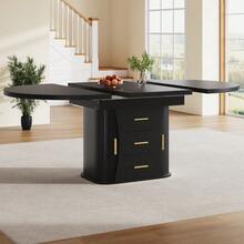Extendable Dining Table, Dining Room Table, Kitchen Table, Round Dining Table, Extends To Oval, 118-158, Seats Up To 6 People, Three-Tier Storage, Walnut - Black + MDF - View 2