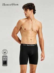Norcotton 1pc Cotton Sports Underwear Solid Color Long Boxer Shorts - Black - View 1