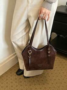 Tas Tote Besar Modis dan Elegan untuk Wanita, Tas Bahu, Tas untuk Bepergian - Kopi - View 4
