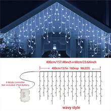 1pc 3/4/5/10m LED Icicle String Lights, 8 Lighting Modes, AA Battery Powered, Christmas Wreath Hanging Fairy Lights, Wedding Home Room Decor, Halloween Christmas Decoration - 8-mode Battery-powered Icicle Lights - View 20