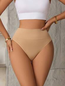 Aofeiqike 3Pcs Women Mid‑Rise Seamless Ribbed Thongs, Solid Color Wide Waistband Daily Ladies Underwear Set - Multicolor - View 2