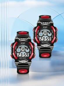 2pcs Kids Sports Digital Watch Set, LED Light Display, Multi-Function Electronic Wristwatch, Suitable For Boys Girls Students Outdoor Daily Use - Red - View 4