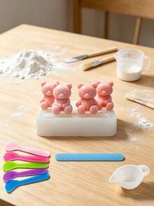 New Four-Piece Silicone Bear Candle Mold, Adorable 3D Design, Perfect For Handmade Scented Candles. High Temperature Resistant And Won't Deform, Easy To Demold Without Burrs. A Versatile Mold For Home DIY, Craft Projects, And Gift Candle Making. - White - View 4