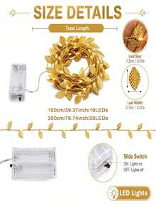 1pc Gold Leaf String Lights, LED Gold Leaf Vine Fairy Lights, Suitable For Home Decor, Bedroom Decor, Wedding Decor, Birthday Decor, Party Decor, Christmas Decor, Thanksgiving Decor, New Year Decor And Room Decor - Warm Light - View 3