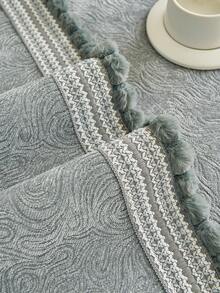 1pc Chenille Sofa Cushion, With Pom Pom Lace Trim Design, All-Season Anti-Slip Seat Pad, Machine Washable, Pet-Friendly Stain-Resistant, Sofa Protector Cover - Light Grey - View 8