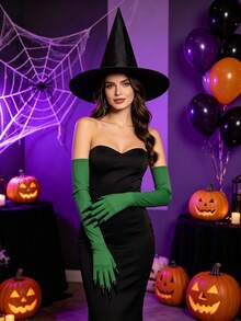 Halloween Witch Costume Set - Black Wizard Hat, Green Sharp Claws, Long Gloves. For Cosplay At Party, Stage Performance, Funny Accessories And Props. - Multicolor - View 5