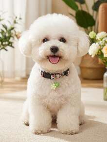 彩色花卉寵物項圈，附綠色鈴鐺與花朵吊飾，適合貓狗，Happy Little Dog 寵物配件，適用小型至中型貓狗，四季可穿戴，適合室內或戶外玩耍 - 彩色 - 查看 3