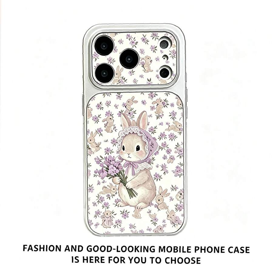 1pc Autumn Rabbit Floral Lychee Texture Pattern Classic Anti-Drop 2-In-1 Spray Painted Hard Shell Phone Case Compatible With Apple 17Pro/17/Air/17Promax/11/12/13/14/12 Pro Max/16 Pro/15 Series Lens Protection, S26U Series, Holiday Gift - Multicolor - View 1