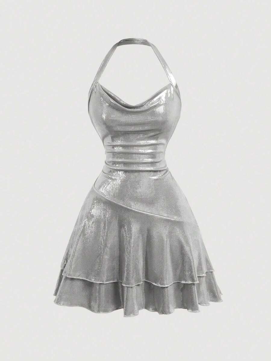 Women Short Dresses - Silver - View 1