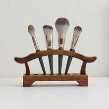 1pc Wooden Pen Holder With 6 Slots, Desktop Decor. Can Store Writing Tools; Also Can Be Used As Makeup Brush Holder; Minimalist Retro Style Desktop Organizer; Suitable For Office, School And Home Use - Brown - View 4