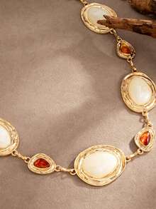 1pc Exaggerated Personalized Creative Luxury Style Tie Dye Resin Faux Gemstone Geometric Metal Splicing Waist Chain Body Chain Suitable For Women Daily Wear Vacation Banquet Wedding - Gold - View 4