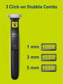 Philips OneBlade QP2724/10 Electric Shaver Trimmer Wet & Dry Use Dual-Sided Blade Glide Coating Rounded Tips 3 Click-On Stubble Combs IPX7 Waterproof - Multicolor - View 5