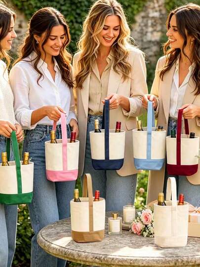 1/4/8 Pcs Canvas Wine Champagne Gift Tote Bags Reusable Non‑Disposable Single‑Handle Bucket Party Favor Bag ,Housewarming Gift Tote Hostess Gift Bag Keepsake Canvas Gift Bag,Wedding/Hen Party /Bridal Shower Birthday Party Gift Thank You Gift Bag