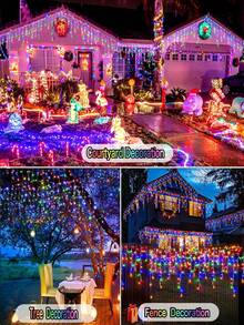 5.5M/9M Solar String Light,8 Lighting Modes,Outdoor Solar Icicle Light String,Waterproof Fairy Light,97/160LED Curtain Waterfall Light,Suitable For Gardens,Courtyards,Parties,Camping,Windows,Balconies,Walls,Weddings,Homes,Houses,Christmas Decoration - Solar Powered Icicle String Lights - View 10