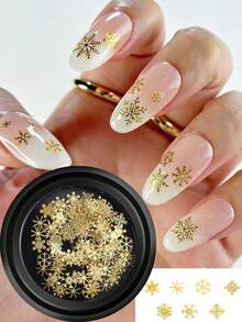 1 Box Snowflake Metal Nail Art Charms, 3D Gold Snowflake, 9 Mixed Color Designs, Cute Christmas Theme Winter Nail Decoration, Suitable For DIY And Nail Salon - Gold - View 3
