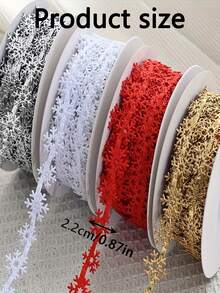 1pc Christmas Snowflake Ribbon, Christmas Gift Wrapping Ribbon, Multi-Color Christmas Decorative Ribbon, Suitable For Gift Wrapping, DIY Bow Making, Wreaths, Christmas Tree Decoration Accessories, Holiday Party Handmade Decoration Supplies - Multicolor - View 4