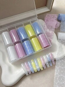 10/4/1pc Kertas Transfer Seni Kuku Macaron Lace Gaya Acak Stiker Bunga Jala Berongga Prancis Dekorasi Kuku Cetak - MultiWarna - View 5