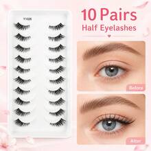 10 Pairs Half Lashes Cat Eye Lashes Slant Fly Style Fake Lashes Naturally Curl, Slim, Soft, And Elongated At The End Of The Eye. Enlarged Double Eye Eyelash Grafting Can Be Reused. Daily Commuting Makeup Is Portable And Suitable For Various Occasions - View 11