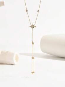 Gold Necklace, 8-Point Star Y-Shaped Necklace, Luxury High-End Sparkling Necklace, Suitable For Daily Wear, Dating, Party And Gift Giving - Gold - View 3